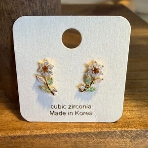 Floral daisy Cubic Zirconia Earrings gold dipped